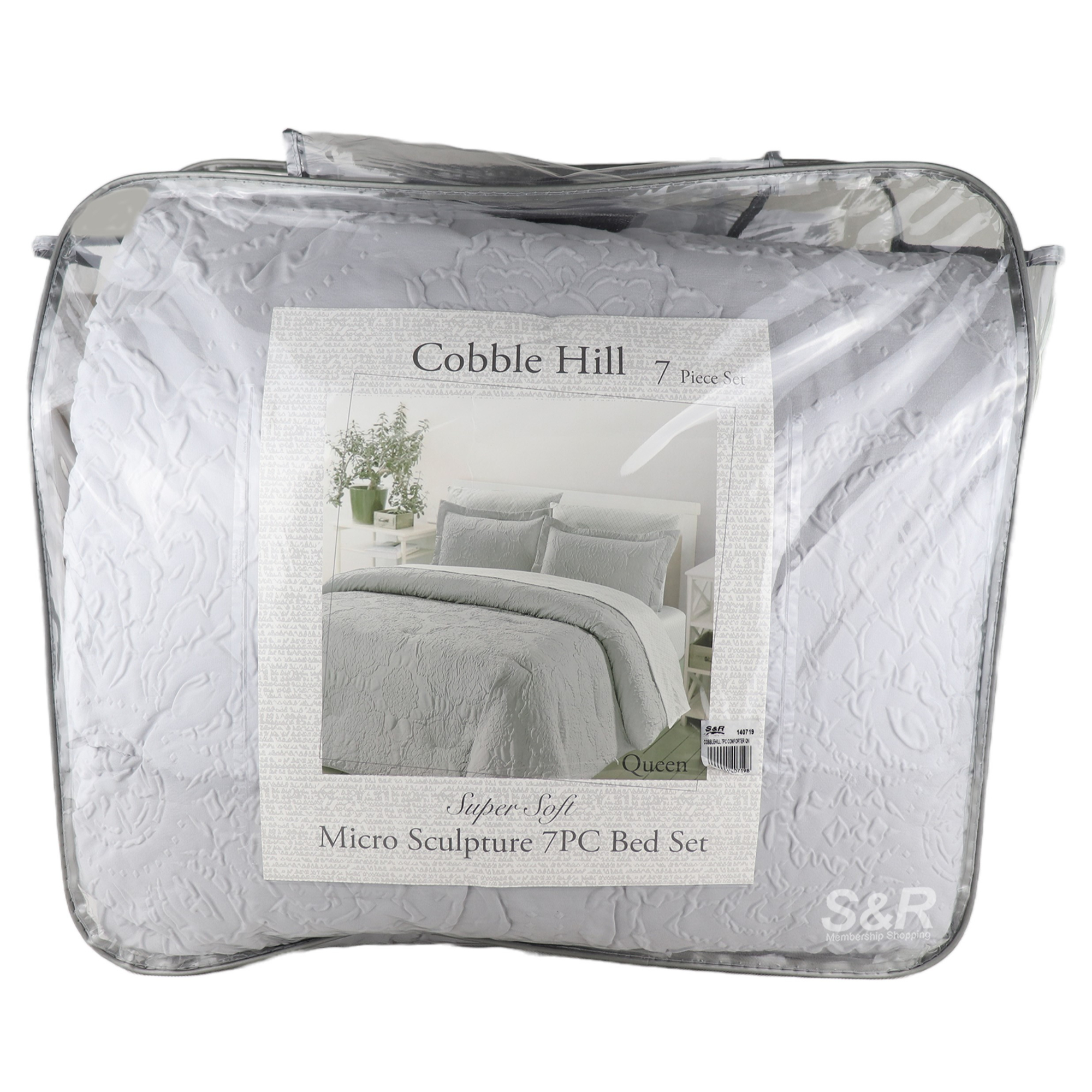 Cobble Hill Queen Micro Sculpture Bed Set 7pcs